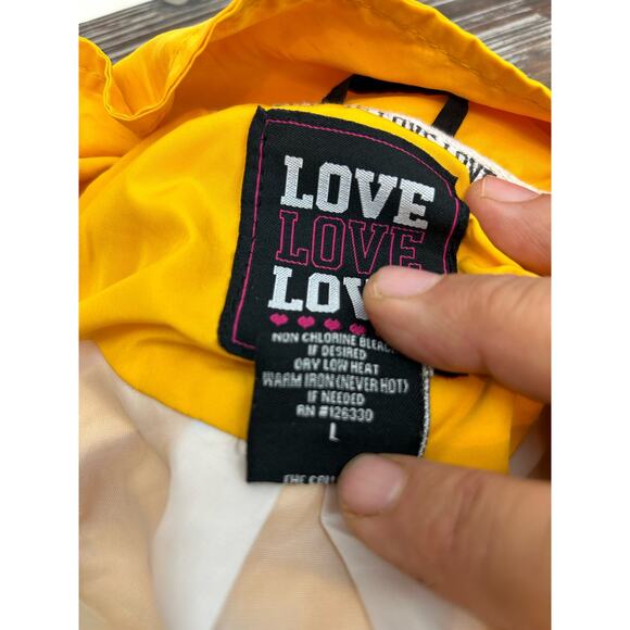Women's Large Yellow Black Jacket LOVE GUC Cropped - Picture 5 of 8